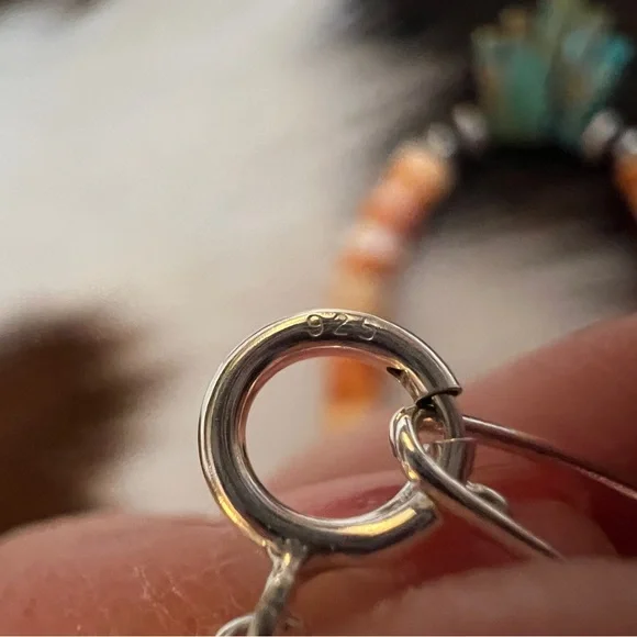 ❤️ Spiny Oyster Heishi Beads & 925 Desert Pearl Navajo Style Jacla Necklace 18” - Picture 11 of 14